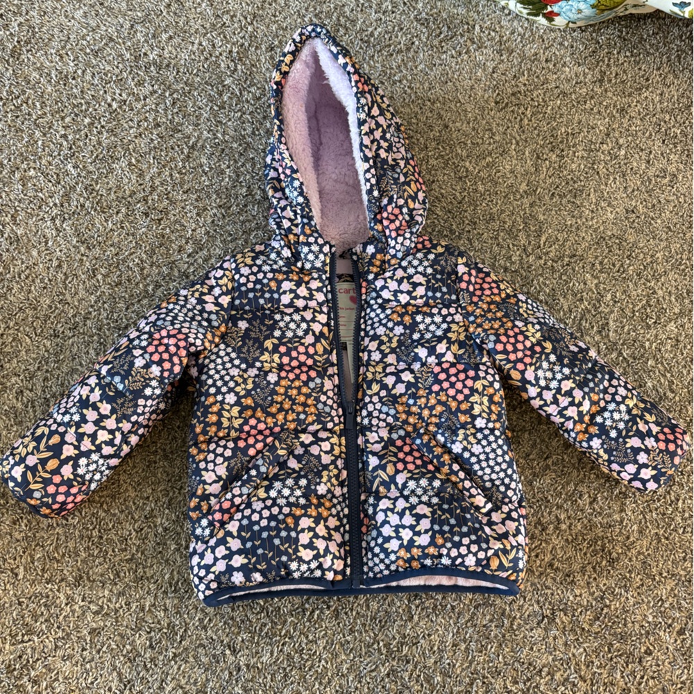 Carter's Navy Floral Coat with Soft Pink Interior